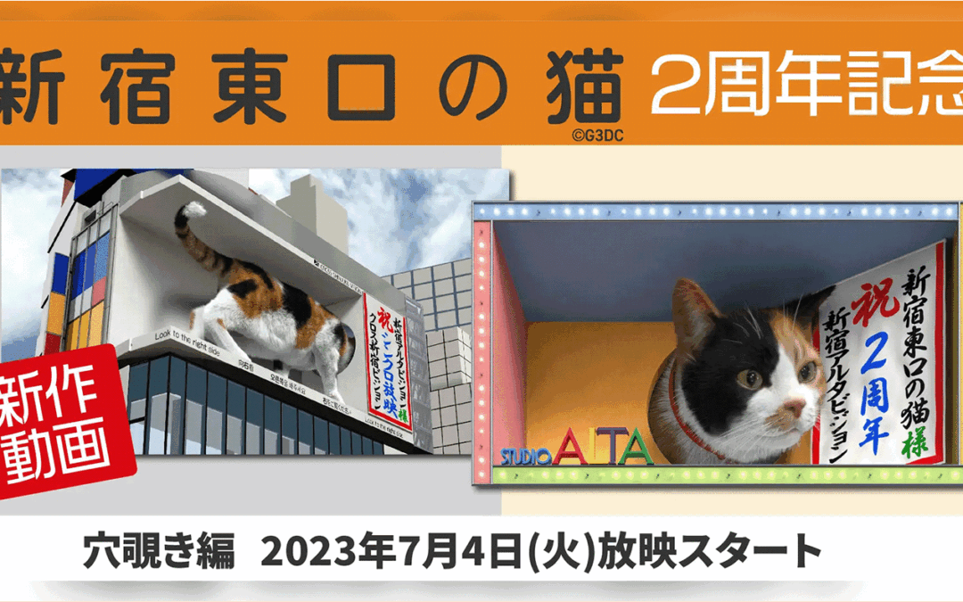 新宿東口の猫2周年！新宿アルタビジョンとのシンクロ放映開始！